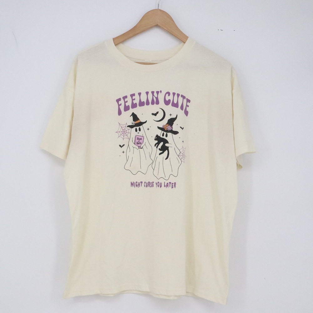 Unbranded T-Shirt Womens XL Feelin Cute Might Curse You Later Cream Ghost EXCL